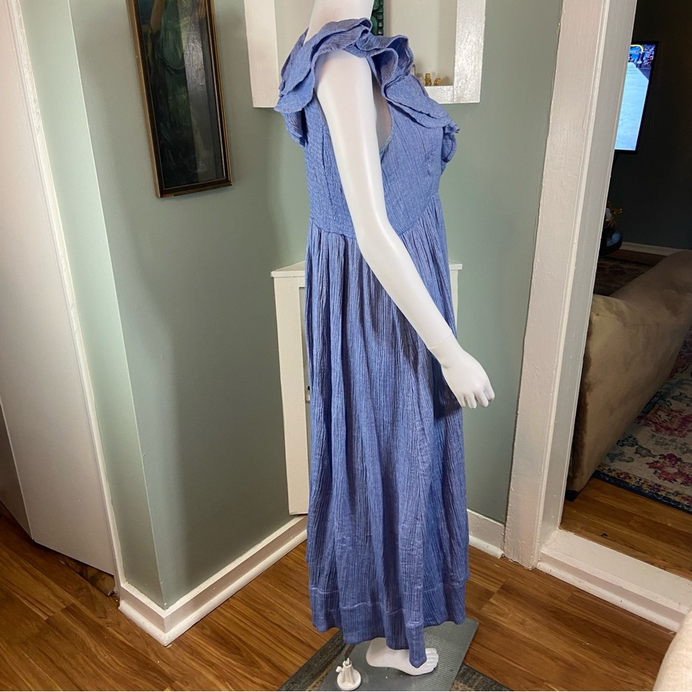 Hatch Sz 2 Sarah Maternity Steel Blue Gauze Cotton India Ruffle Midi Maxi Dress - Picture 4 of 11